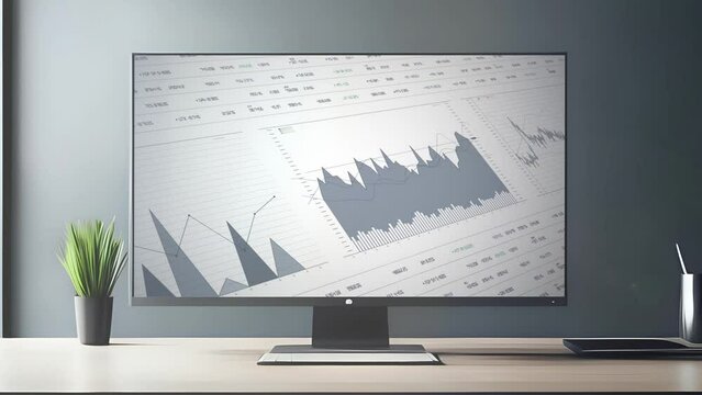 Data report analysis on computer monitor in modern business office