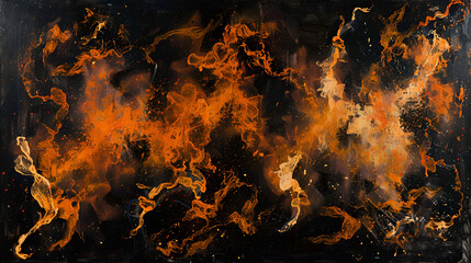 Fire flames on a black background ,Realistic burning fire flames frame border, sparks and smoke with copy space, explosion effect on black background