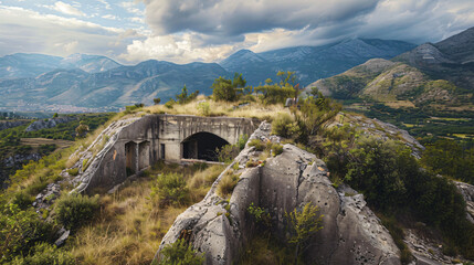 Fototapeta na wymiar Ruins of Military bunker in Albania