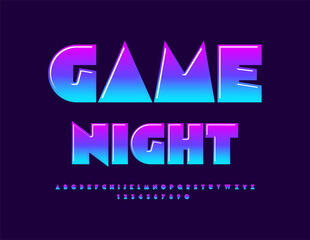 Vector unique flyer Game Night. Gradient color Font. Set of creative Big Alphabet Letters and Numbers.