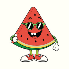 Watermelon retro funky cartoon character. smile face, funny, Groovy summer vector illustration.