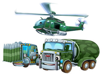 cartoon scene with two military army cars vehicles and flying helicopter theme isolated background illustration for children - 786435838