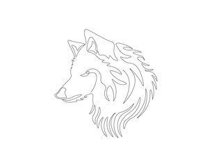 Continuous line drawing of wolf head. One line of wolf head. Mammals animal concept continuous line art. Editable outline