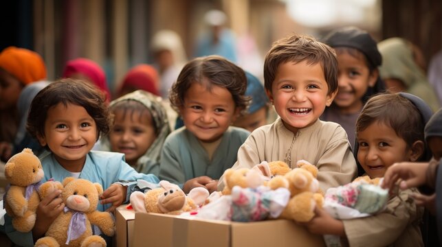 Children playing with their new toys and gifts received on Eid ul-Adha