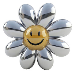 PNG Cute smiling daisy Chrome material jewelry brooch silver. - obrazy, fototapety, plakaty