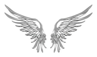 Obraz premium PNG Wings Chrome material silver white white background.