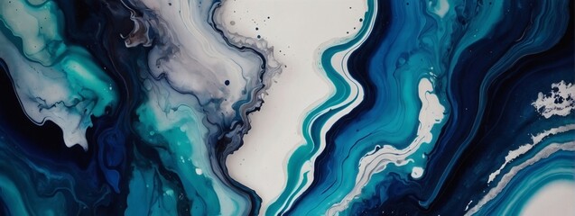 Exquisite Alcohol Ink Art Modern Indigo Banner Abstract Background Wallpaper.