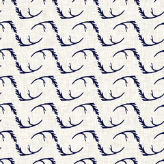 Indigo denim blue leaf motif seamless pattern. Japanese dye batik fabric style effect print background swatch.  - 786439008