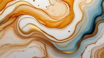 Obraz premium Natural luxury abstract fluid art painting in alcohol ink technique. Tender and dreamy wallpaper. Mixture of colors creating transparent waves and golden swirls. For posters, other printed material.Ai