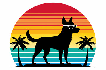 t-shirt-design-with-dog sunset--in-silhouette-sunglass