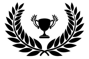 Silhouette Laurel Wreath Symbolizing Victory and Achievement. Vector black laurels representing heraldic trophy crest, Greek and Roman olive branch award, and winner round emblem