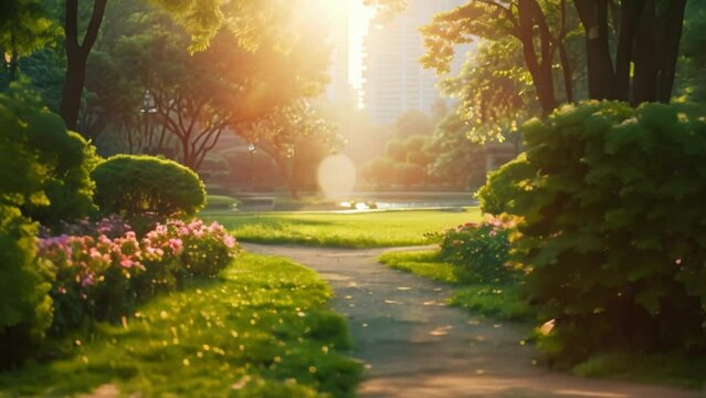 beautiful park in the city from afar. light beautiful 4k video background