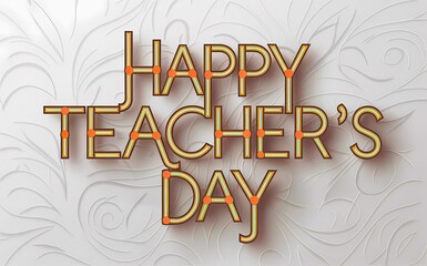 Gold Happy Teacher's Day typography design on floral backdrop with copy space area, creative and decorative style w