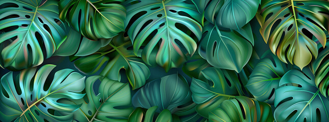 Lush Green Monstera Leaves Pattern
