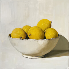 Vintage modern oil painting with lemons in a bowl - 786440493
