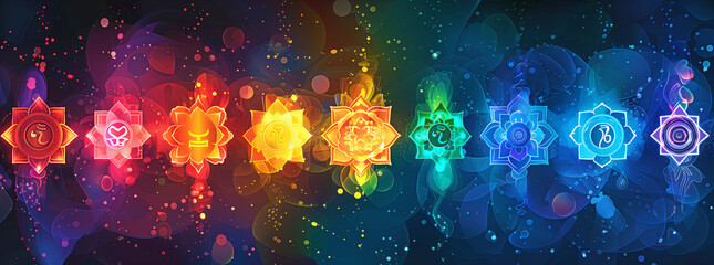 Chakra Symbols Spectrum on Cosmic Background
