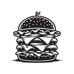 Yummy Burger Silhouette: Tasty Fast Food Element for Your Creative Endeavors, Chicken Burger Illustration - Zinger Burger Vector

