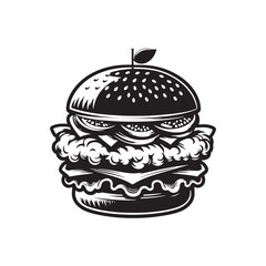 Tempting Chicken Burger Silhouette: Delectable Fast Food Image for Creative Needs, Chicken Burger Illustration - Zinger Burger Vector
