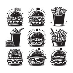 Mouthwatering Burger Silhouette: Flavorful Fast Food Graphic for Various Uses, Chicken Burger Illustration - Zinger Burger Vector
