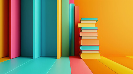 color books on a colored background 3d
