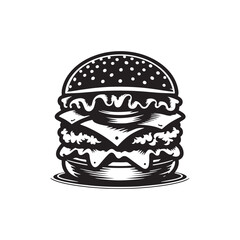 Satisfying Burger Silhouette: Appetizing Fast Food Element for Your Designs, Chicken Burger Illustration - Zinger Burger Vector

