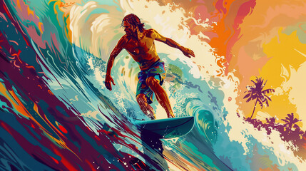 surfing pop art - obrazy, fototapety, plakaty