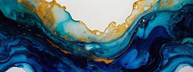 Illuminating Alcohol Ink Art Sophisticated Sapphire Banner Abstract Background Wallpaper.