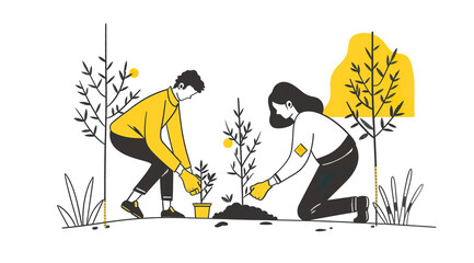 Man and Woman Planting a Tree Together