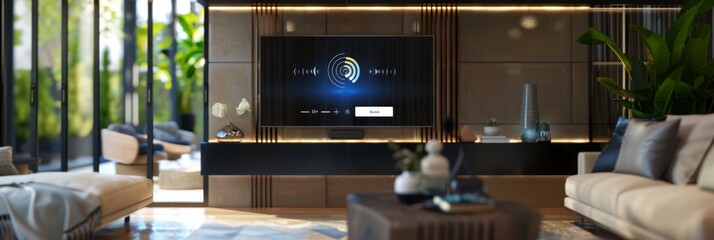 Smart TV screen design with voice control function logo