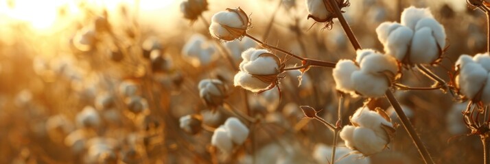 Cotton bolls as they begin to ripen, ready for harvest - obrazy, fototapety, plakaty