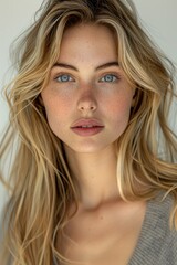 Fototapeta premium Woman with long blonde hair and blue eyes