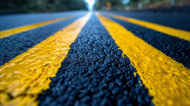 Close-up of yellow lines on asphalt road