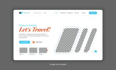 Travel agency landing page design for travel landing page template, Hero section for travel website, web page design for website and mobile website, travel homepage hero banner template.