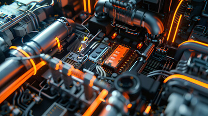 Fototapeta premium Abstract high-tech background, 3D rendering of technological circuits and chips