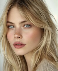Naklejka premium Woman with long blonde hair and blue eyes
