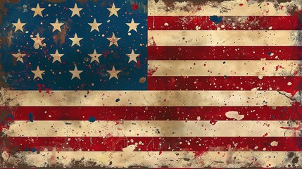 Fototapeta na wymiar Vintage American Flag with Distressed Texture