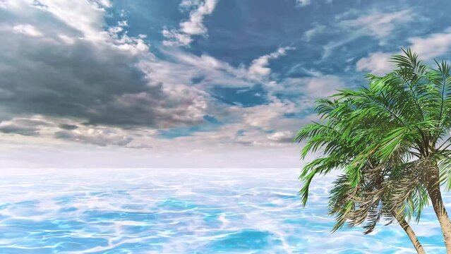 Tropical Paradise: A View of the Sea with Palm Trees