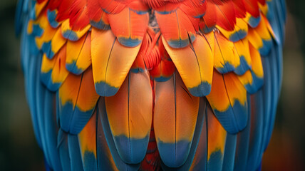 Fototapeta premium Colorful parrot feathers close-up.