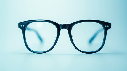 Fototapeta premium Glasses with a black frame placed against white background Front view with space for text