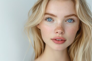 Blonde woman with blue eyes
