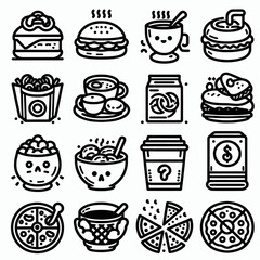 Food and drinks linear icons collection. Big set of more  thin line icons in black. Food and drinks black icons. Vector illustration