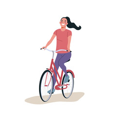 Young woman on  bicycle isolated. Vector flat cartoon illustration.