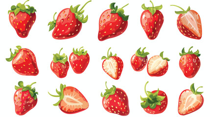 Strawberry isolated vector illustration set flat vector