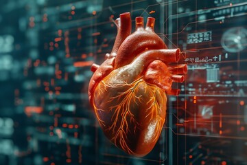 Heart on medical innovation background 3d