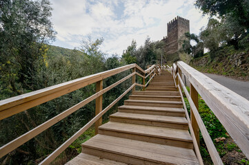 Fototapeta premium Sra da Piedade wooden walkway in Serra da Lousã-Portugal.