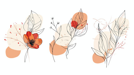 Stylish abstract illustrations with leaves and flowers