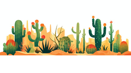 Stylized Desert Cacti desert theme cactus pattern styl - obrazy, fototapety, plakaty