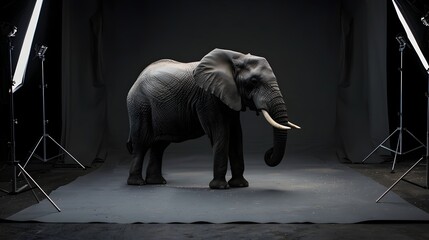 Majestic Gray Elephant Posing Powerfully in Minimalist Studio Setting