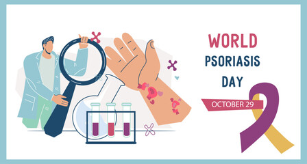 Psoriasis chronic skin disease web banner design. Banner template for Psoriasis awareness and support organizations offering information and resources, flat vector illustration.