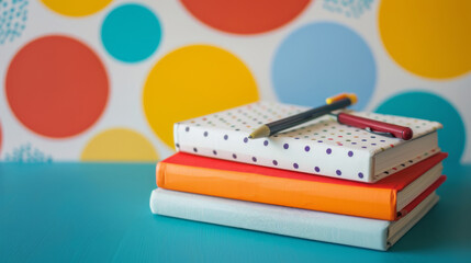polka-dot background notebooks books